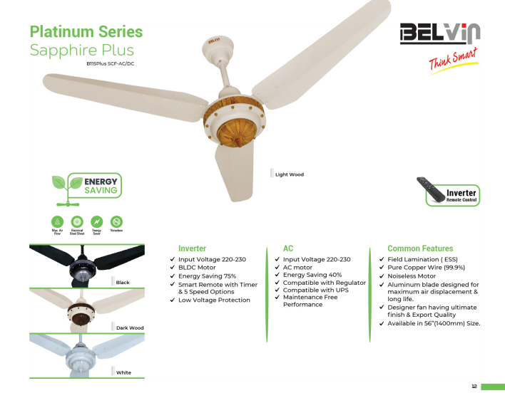 BELVIN CEILING FAN SAPPHIRE PLATINUM SERIES - Pak Friends Enterprises